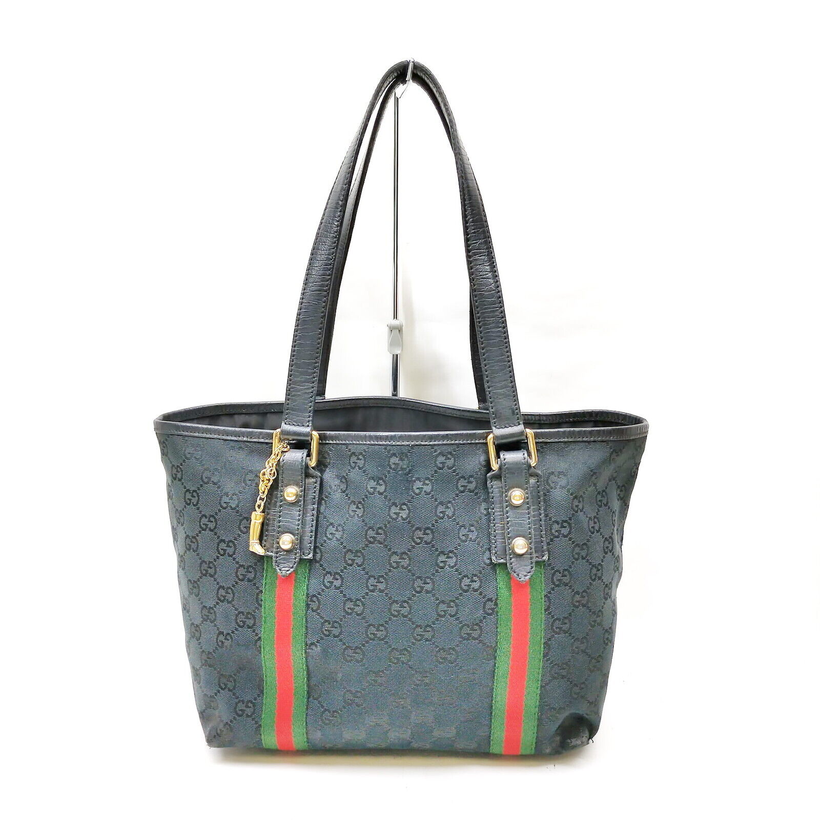 Gucci Hand Bag Sherry Line Black Canvas #77099g89